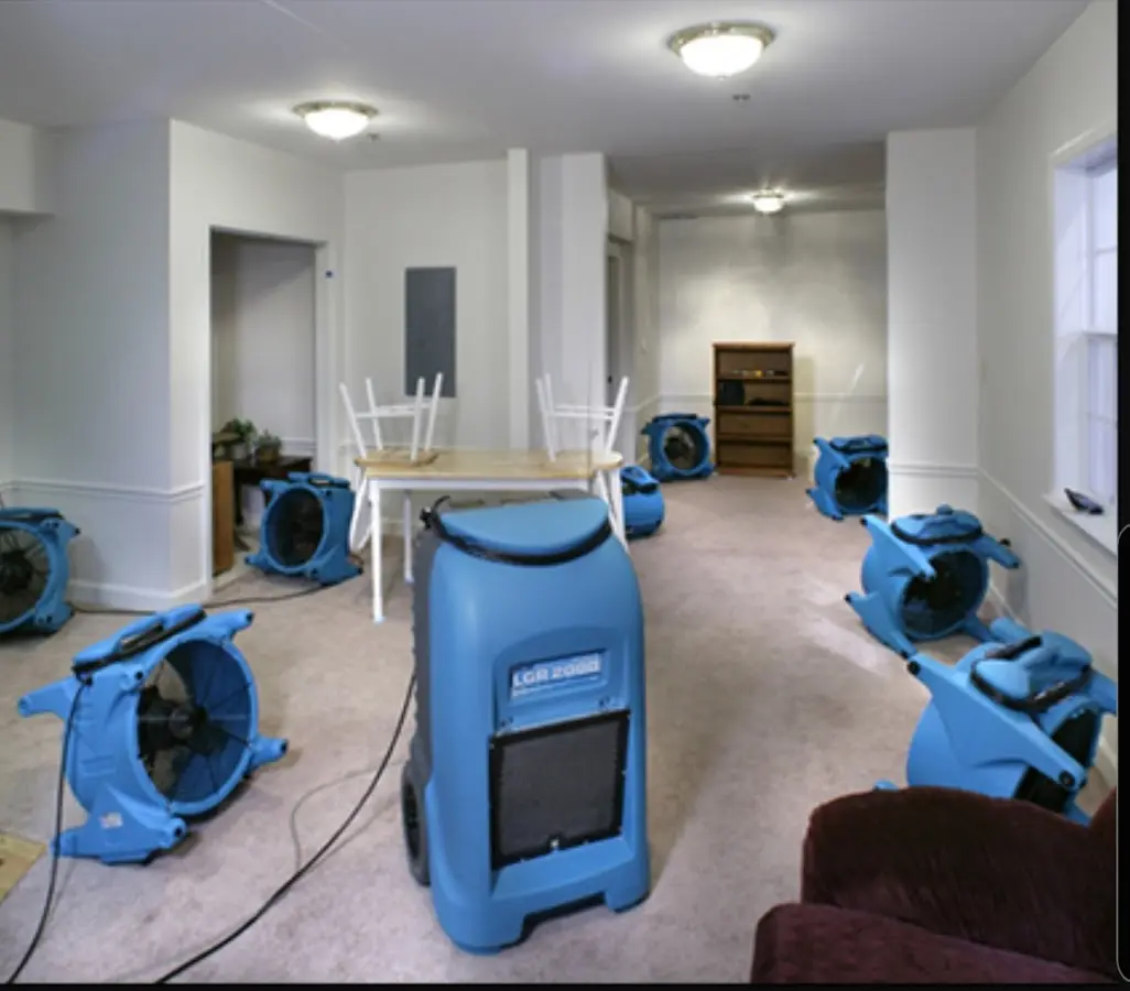 Air movers and dehumidifier setup for Water Damage Restoration in Lakeway